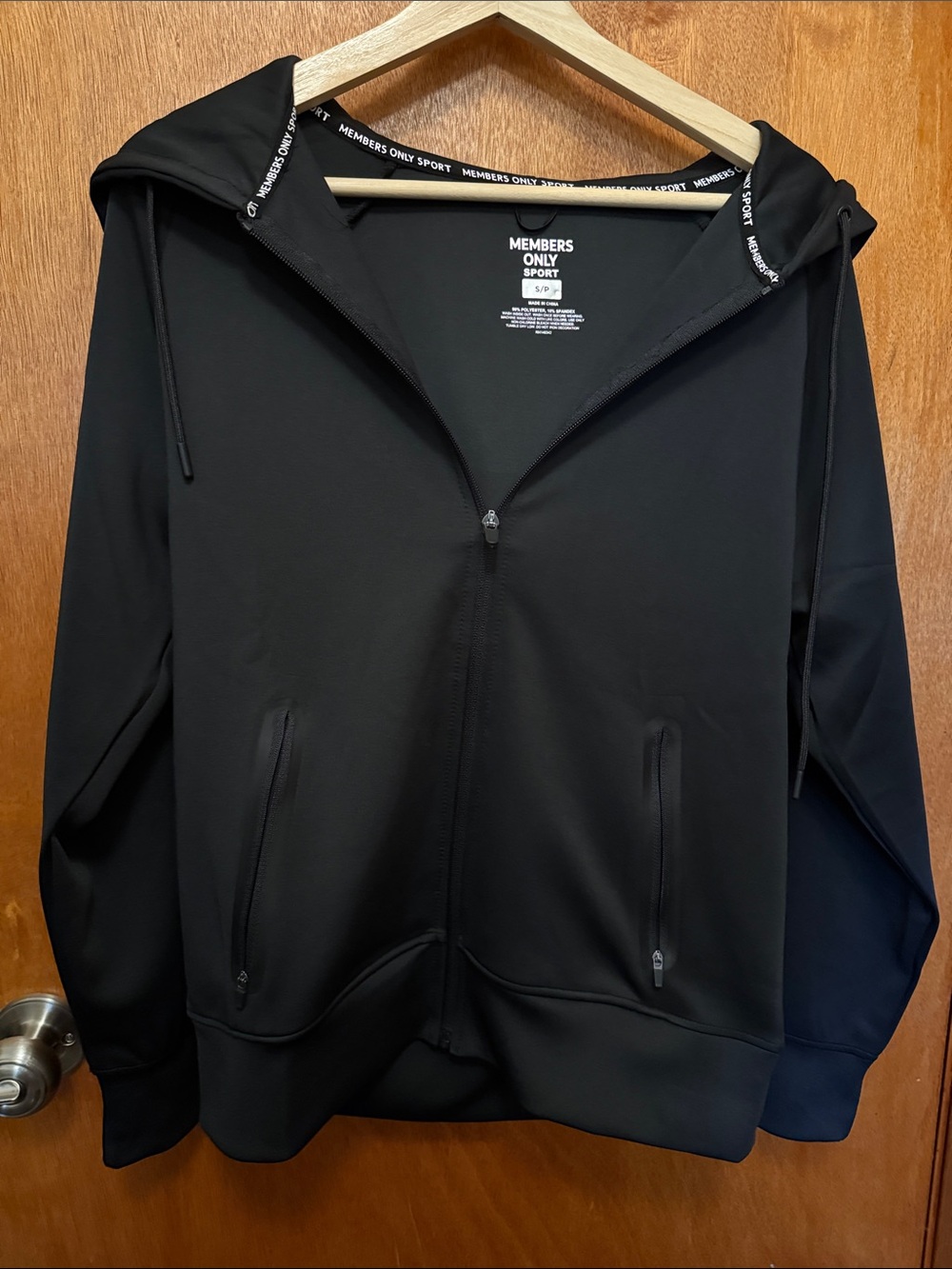 Members Only Black Sport Zip Hoodie with Branded Hood Trim NWOT